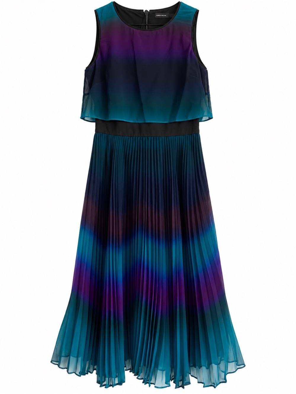 Karen Millen Teal and Purple Ombre Pleated Formal Dress